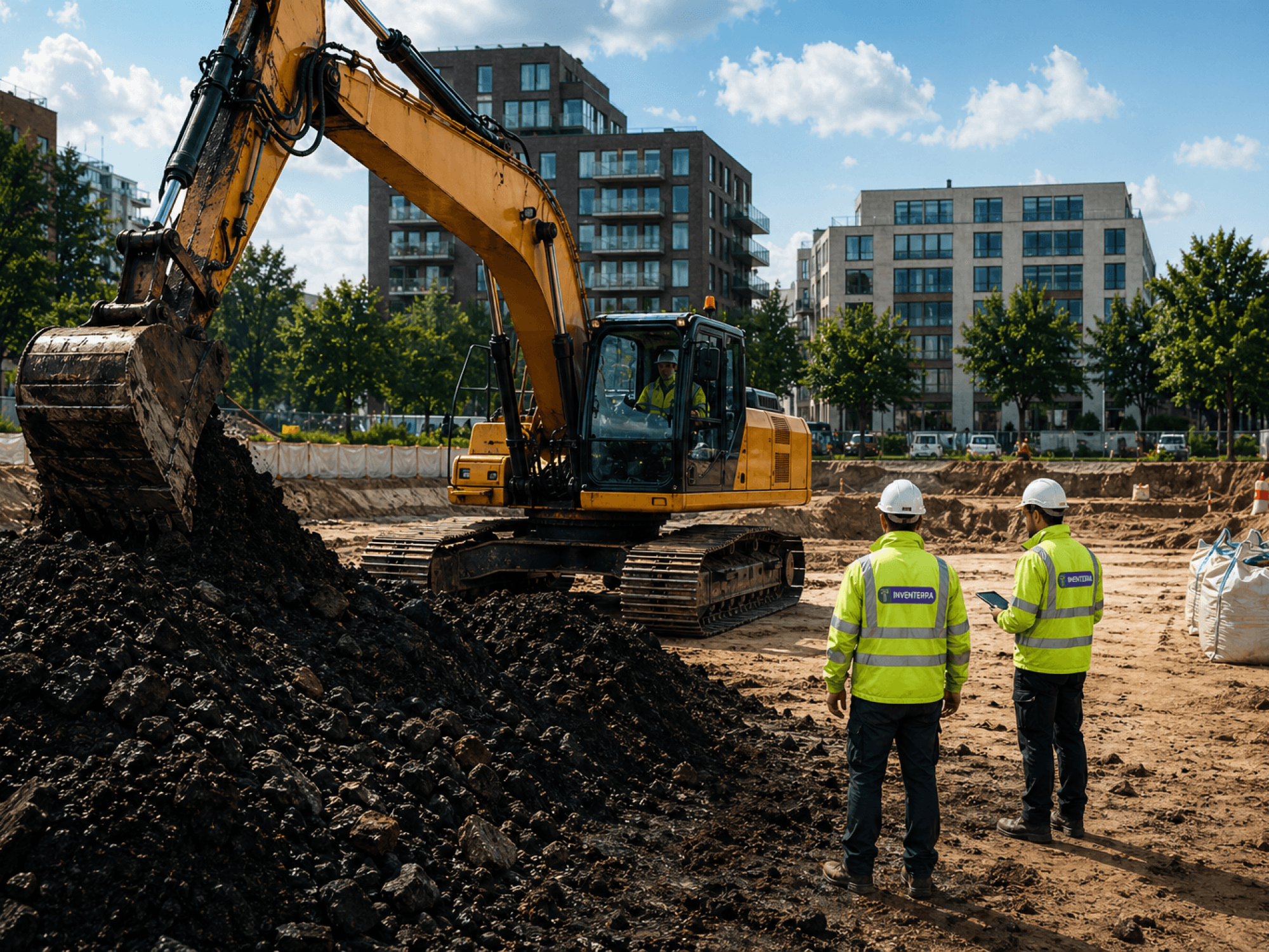 Twee medewerkers die grond aan het saneren zijn met een graafmachine